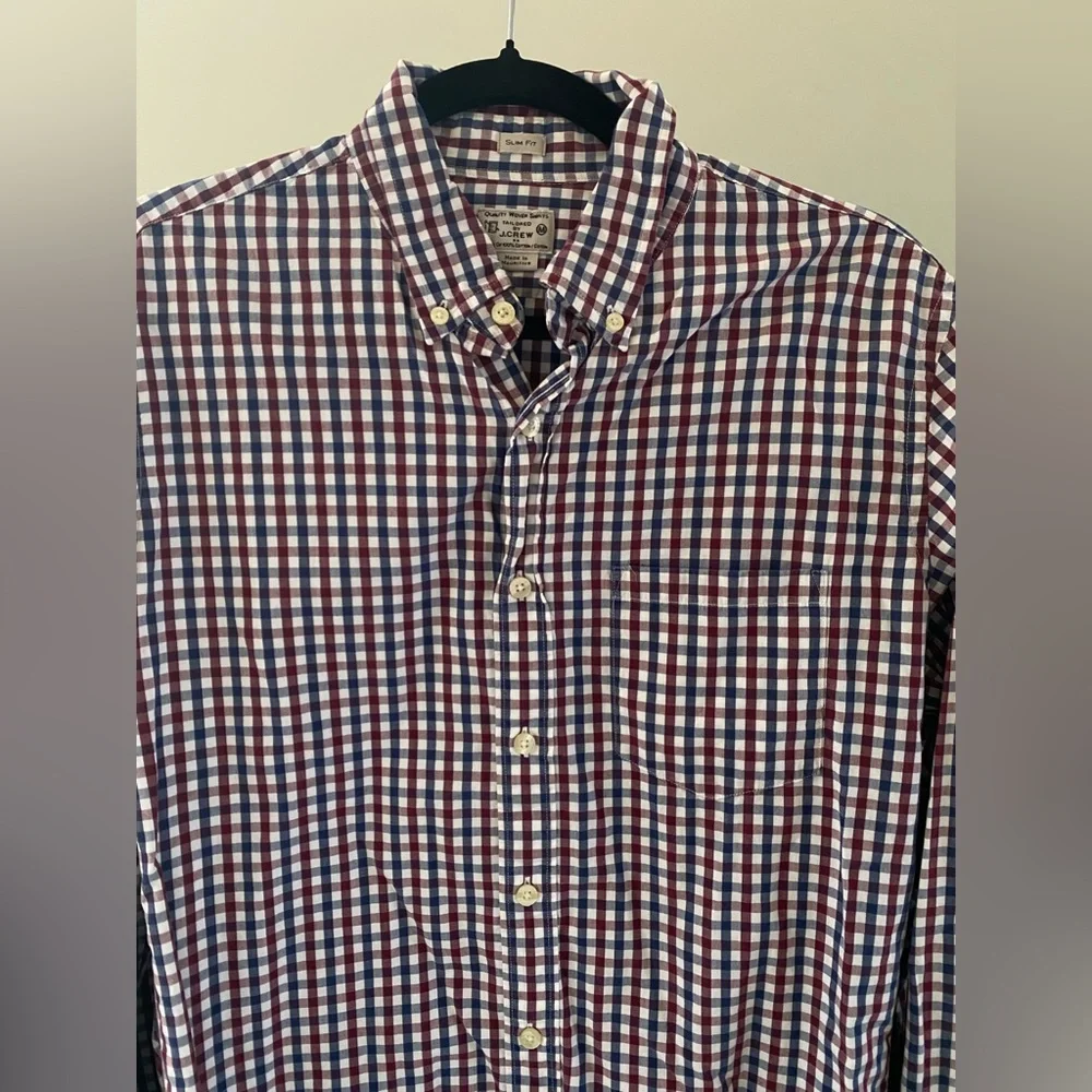J. Crew - Red, White & Blue Checkered 100% Cotton Button Down Shirt - Size M
